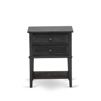 East West Furniture Vl-06-Et Wood Night Stand With 2 Wood Drawers For Bedroom, Stable And Sturdy Constructed - Wire Brushed Black Finish