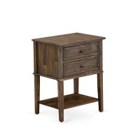 East West Furniture Vl-07-Et Wood Side Table With 2 Wood Drawers For Bedroom, Stable And Sturdy Constructed - Distressed Jacobean Finish