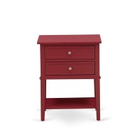 East West Furniture Vl-13-Et Mid Century Modern End Table With 2 Wood Drawers For Bedroom, Stable And Sturdy Constructed - Burgundy Finish