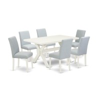 East West Furniture 7-Piece Kitchen Table Set Includes 6 Dining Chairs With Upholstered Seat And High Back And A Rectangular Modern Rectangular Dining Table - Linen White Finish