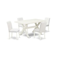 East West Furniture X026Ab264-5 5-Piece Fashionable Kitchen Table Set An Outstanding Linen White Rectangular Table Top And 4 Wonderful Pu Leather Parson Dining Room Chairs With Stylish Chair Back, Lin