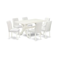 East West Furniture X026Ab264-7 7-Piece Beautiful Modern Dining Table Set An Excellent Linen White Rectangular Table Top And 6 Beautiful Pu Leather Parson Dining Chairs With Stylish Chair Back, Linen