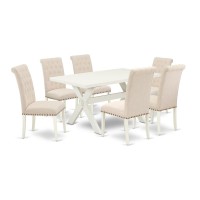 East West Furniture X026Br202-7 - 7-Piece Modern Dining Table Set - 6 Kitchen Parson Chairs And A Rectangular A Rectangular Table Solid Wood Frame