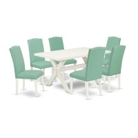 East West Furniture X026En257-7 - 7-Piece Small Dining Table Set - 6 Padded Parson Chairs And A Rectangular Table Hardwood Structure