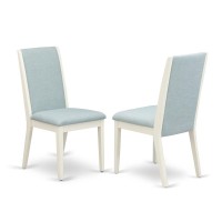 East West Furniture X026La015-5 5Pc Dining Table Set Contains A Wood Dining Table And 4 Parsons Dining Chairs With Baby Blue Color Linen Fabric, Medium Size Table With Full Back Chairs, Wirebrushed Li
