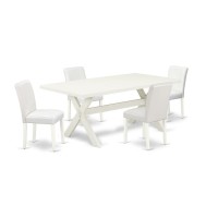 East West Furniture X027Ab264-5 5-Piece Modern Kitchen Table Set A Superb Linen White Wood Dining Table Top And 4 Beautiful Pu Leather Padded Chairs With Stylish Chair Back, Linen White Finish