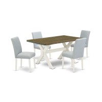East West Furniture 5-Pc Kitchen Table Set Includes 4 Mid Century Modern Chairs With Upholstered Seat And High Back And A Rectangular Breakfast Table - Linen White Finish