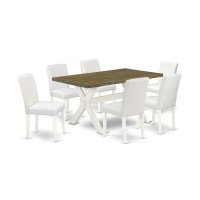 East West Furniture X076Ab264-7 7-Piece Modern Rectangular Dining Room Table Set An Outstanding Distressed Jacobean Kitchen Table Top And 6 Amazing Pu Leather Solid Wood Leg Chairs With Stylish Chair