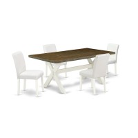 East West Furniture X077Ab264-5 5-Piece Modern Kitchen Table Set A Superb Distressed Jacobean Kitchen Table Top And 4 Lovely Pu Leather Parson Dining Chairs With Stylish Chair Back, Linen White Finish