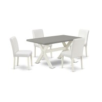 East West Furniture X096Ab264-5 5-Piece Fashionable Modern Dining Table Set A Superb Cement Color Rectangular Dining Table Top And 4 Beautiful Pu Leather Dining Chairs With Stylish Chair Back, Linen W