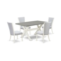 East West Furniture 5-Piece Dinette Set Includes 4 Mid Century Dining Chairs With Upholstered Seat And Stylish Back-Rectangular Rectangular Dining Table - Cement And Wirebrushed Linen White Finish