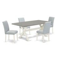 East West Furniture 5-Pc Dining Set Includes 4 Mid Century Modern Dining Chairs With Upholstered Seat And High Back And A Rectangular Dining Table - Linen White Finish