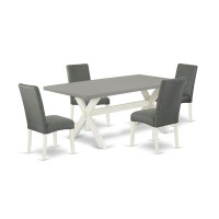 East West Furniture X097Dr207-5 5-Pc Dining Table Set - 4 Dining Chairs And 1 Modern Rectangular Cement Dining Table Top With High Chair Back - Linen White Finish