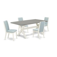 East West Furniture X097La015-5 5-Piece Gorgeous Kitchen Table Set A Good Cement Color Modern Dining Table Top And 4 Awesome Linen Fabric Parson Chairs With Stylish Chair Back, Linen White Finish