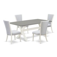East West Furniture 5-Pc Dinette Set Includes 4 Dining Room Chairs With Upholstered Seat And Stylish Back-Rectangular Modern Kitchen Table - Cement And Wirebrushed Linen White Finish