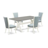 East West Furniture X097Ve215-5 5 Piece Modern Dining Table Set - 4 Baby Blue Linen Fabric Dining Room Chairs With Nailheads And Cement Dining Room Table - Linen White Finish