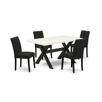 East West Furniture 5-Piece Dining Room Set Includes 4 Kitchen Chairs With Upholstered Seat And High Back And A Rectangular Dining Room Table - Black Finish