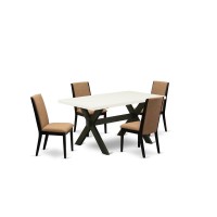 East West Furniture X626La147-5 5-Piece Amazing Modern Dining Table Set A Good Linen White Wood Dining Table Top And 4 Gorgeous Linen Fabric Padded Parson Chairs With Stylish Chair Back, Wire Brushed