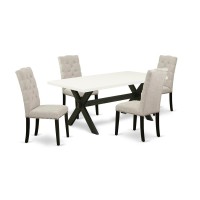 East West Furniture 5-Pc Kitchen Dinette Set Included 4 Parson Dining Chairs Upholstered Seat And High Button Tufted Chair Back And Rectangular Dining Room Table With Linen White Mid Century Dining Ta