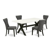 East West Furniture 5-Piece Rectangular Dining Table Set Included 4 Kitchen Parson Chairs Upholstered Seat And High Button Tufted Chair Back And Rectangular Dining Table With Linen White Dinette Table