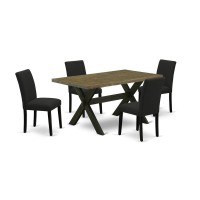 East West Furniture 5-Piece Kitchen Table Set Includes 4 Parson Dining Chairs With Upholstered Seat And High Back And A Rectangular Dining Table - Black Finish