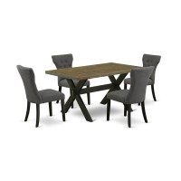 East West Furniture 5-Piece Kitchen Dinette Set Included 4 Parson Chairs Upholstered Seat And High Button Tufted Chair Back And Rectangular Dining Table With Distressed Jacobean Dining Room Table Top