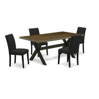East West Furniture 5-Pc Dinette Set Includes 4 Kitchen Chairs With Upholstered Seat And High Back And A Rectangular Kitchen Dining Table - Black Finish