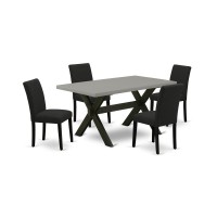 East West Furniture 5-Pc Kitchen Table Set Includes 4 Upholstered Chairs With Upholstered Seat And High Back And A Rectangular Dining Room Table - Black Finish