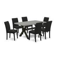 East West Furniture 7-Pc Dining Table Set Includes 6 Kitchen Chairs With Upholstered Seat And High Back And A Rectangular Kitchen Dining Table - Black Finish