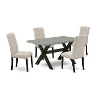 East West Furniture 5-Piece Dining Room Set Included 4 Kitchen Dining Chairs Upholstered Seat And High Button Tufted Chair Back And Rectangular Dining Table With Cement Color Kitchen Table Top - Black