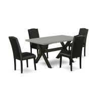 East West Furniture X696En169-5 5-Pc Dining Room Table Set - 4 Kitchen Chairs And 1 Modern Cement Kitchen Dining Table Top With High Stylish Chair Back Wire Brushed Black Finish