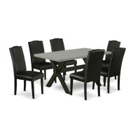 East West Furniture X696En169-7 7-Pc Dining Room Table Set - 6 Parson Dining Chairs And 1 Modern Cement Kitchen Dining Table Top With High Stylish Chair Back Wire Brushed Black Finish
