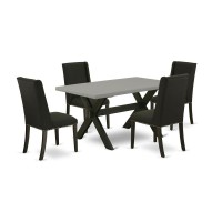 East West Furniture 5-Pc Dining Table Set Included 4 Dining Chair Upholstered Nails Head Seat And Stylish Chair Back And Rectangular Dining Dining Table With Cement Color Kitchen Table Top - Black Fin