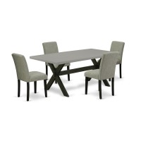 East West Furniture X697Ab106-5 5-Pc Dinette Room Set - 4 Upholstered Dining Chairs And 1 Modern Rectangular Cement Breakfast Table Top With High Chair Back - Wire Brushed Black Finish