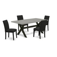 East West Furniture 5-Piece Dinette Set Includes 4 Mid Century Dining Chairs With Upholstered Seat And High Back And A Rectangular Kitchen Dining Table - Black Finish
