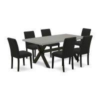 East West Furniture 7-Piece Kitchen Table Set Includes 6 Dining Room Chairs With Upholstered Seat And High Back And A Rectangular Modern Rectangular Dining Table - Black Finish
