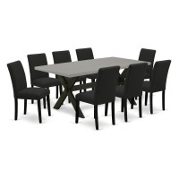 East West Furniture 9-Piece Kitchen Dining Table Set Includes 8 Parson Dining Chairs With Upholstered Seat And High Back And A Rectangular Dinner Table - Black Finish