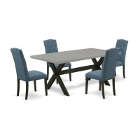East West Furniture X697Ce121-5 5-Pc Modern Dining Table Set - 4 Dining Chairs And 1 Modern Cement Dining Table Top With Button Tufted Chair Back - Wire Brushed Black Finish