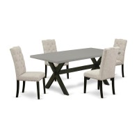 East West Furniture 5-Piece Rectangular Dinette Set Included 4 Dining Chairs Upholstered Seat And High Button Tufted Chair Back And Rectangular Dining Table With Cement Color Kitchen Dining Table Top