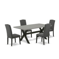 East West Furniture 5-Piece Dining Room Table Set Included 4 Parson Dining Chairs Upholstered Nails Head Seat And Stylish Chair Back And Rectangular Dining Table With Cement Color Rectangular Dining T