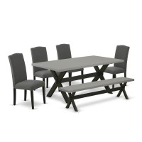 East West Furniture X697En120-6 - 6-Piece Small Dining Table Set - 4 Parsons Dining Room Chairs, A Wonderful Bench And A Rectangular Kitchen Dining Table Solid Wood Structure
