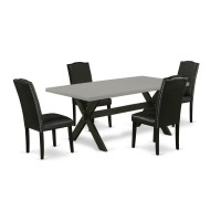 East West Furniture X697En169-5 5-Pc Dining Room Set - 4 Padded Parson Chairs And 1 Modern Rectangular Cement Dining Room Table Top With High Stylish Chair Back - Wire Brushed Black Finish
