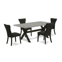 East West Furniture X697Ga124-5 5-Pc Modern Dining Table Set - 4 Modern Dining Chairs And 1 Modern Cement Breakfast Table Top With Button Tufted Chair Back - Wire Brushed Black Finish