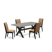 East West Furniture X697La147-5 5-Piece Amazing Dinette Set A Good Cement Color Rectangular Table Top And 4 Gorgeous Linen Fabric Dining Chairs With Stylish Chair Back, Wire Brushed Black Finish