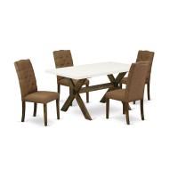 East West Furniture 5-Piece Rectangular Dining Table Set Included 4 Parson Chairs Upholstered Seat And High Button Tufted Chair Back And Rectangular Dining Table With Linen White Dining Table Top - D