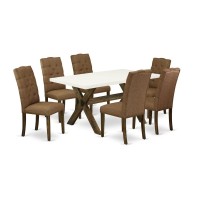 East West Furniture X726El718-7 - 7-Piece Modern Dining Table Set - 6 Parson Chairs And A Rectangular Dining Table Hardwood Frame