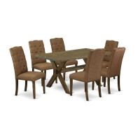 East West Furniture X776El718-7 - 7-Piece Rectangular Dining Table Set - 6 Dining Room Chairs And A Rectangular Dinette Table Solid Wood Structure