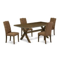 East West Furniture 5-Piece Dining Room Set Included 4 Kitchen Parson Chairs Upholstered Seat And High Button Tufted Chair Back And Rectangular Dining Table With Distressed Jacobean Mid Century Dining