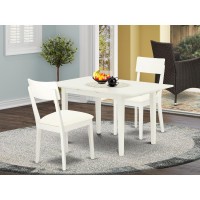 East West Furniture Noad3-Lwh-Lc 3-Pc Modern Dining Table Set 2 Modern Dining Chairs With Ladder Back And A Faux Leather Seat And Butterfly Leaf Dining Table With Rectangular Top And 4 Legs- Linen Whi