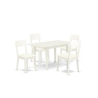 East West Furniture Noad5-Lwh-Lc 5-Piece Rectangular Dinette Set 4 Wooden Dining Chairs With Ladder Back And A Faux Leather Seat And Butterfly Leaf Mid Century Dining Table With Rectangular Top And 4